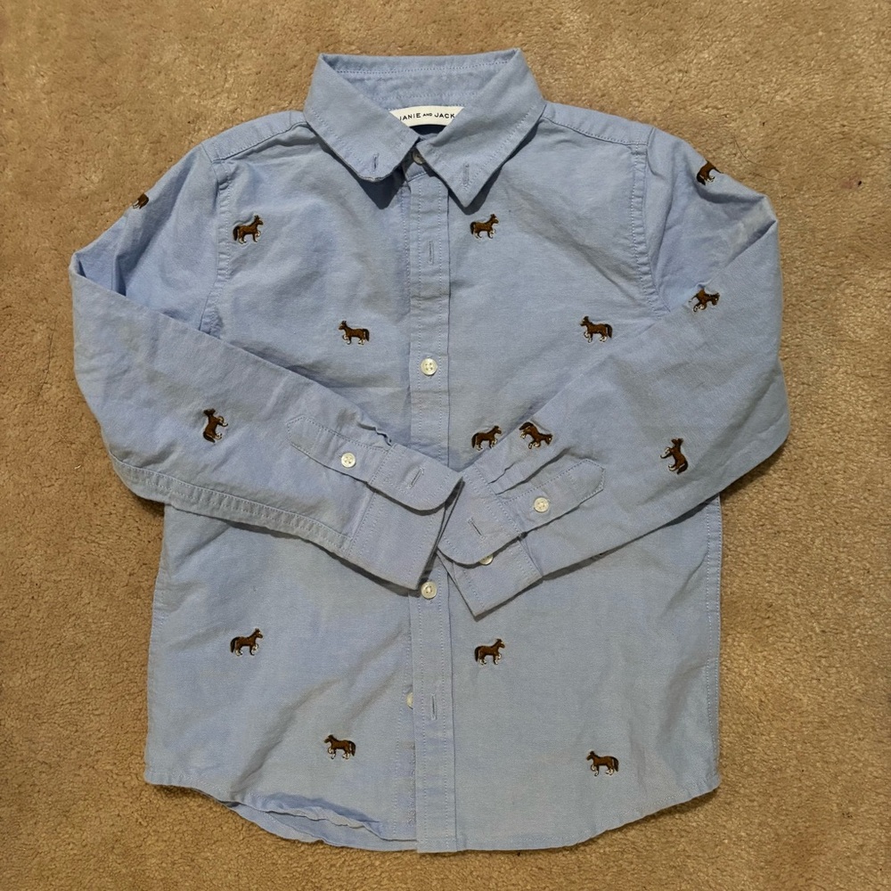Janie & Jack (sz 5) Blue Embroidered Horse Shirt